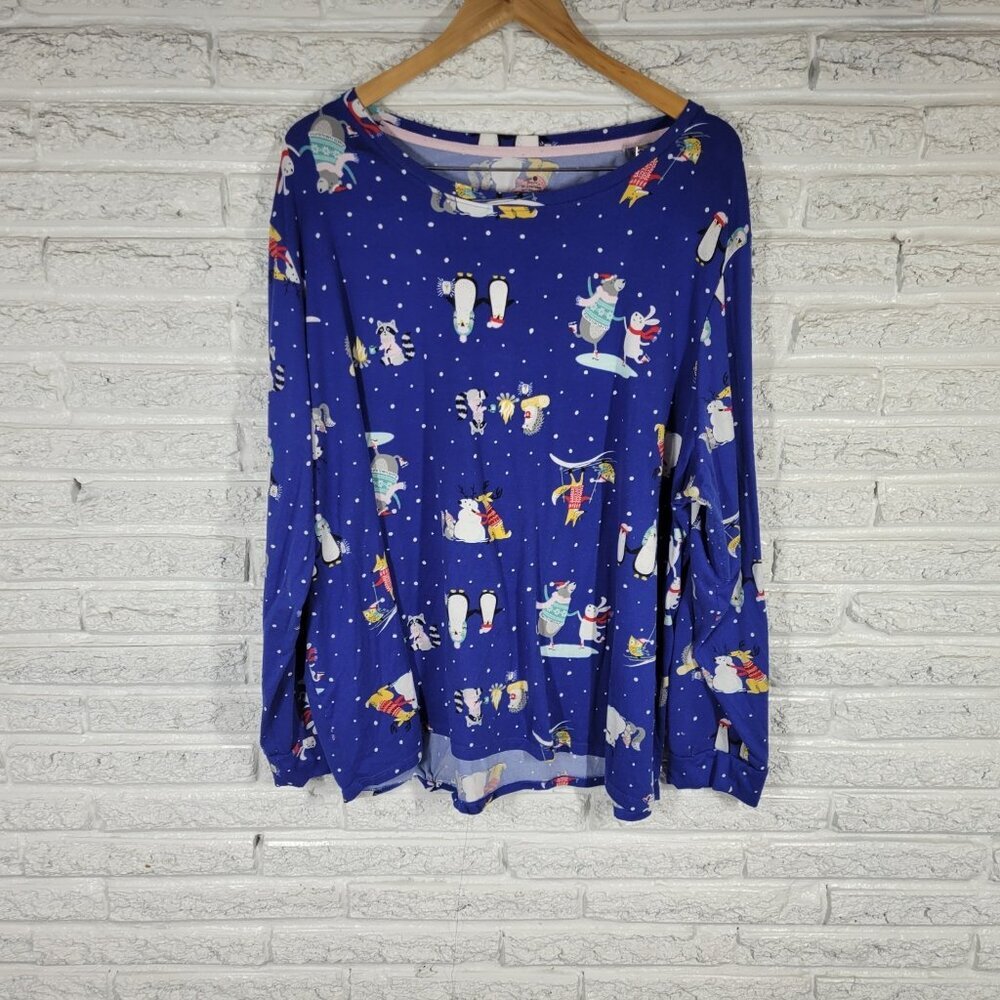 Secret Treasures Womens 3X Plus Blue Animal Print Pajama Top Long Sleeve NOV181E